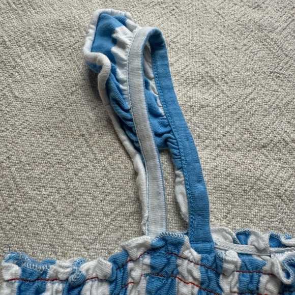 Hanna Andersson Girl Blue White Striped Smocked Flutter Cotton Dress 120 6/7 - Picture 5 of 7